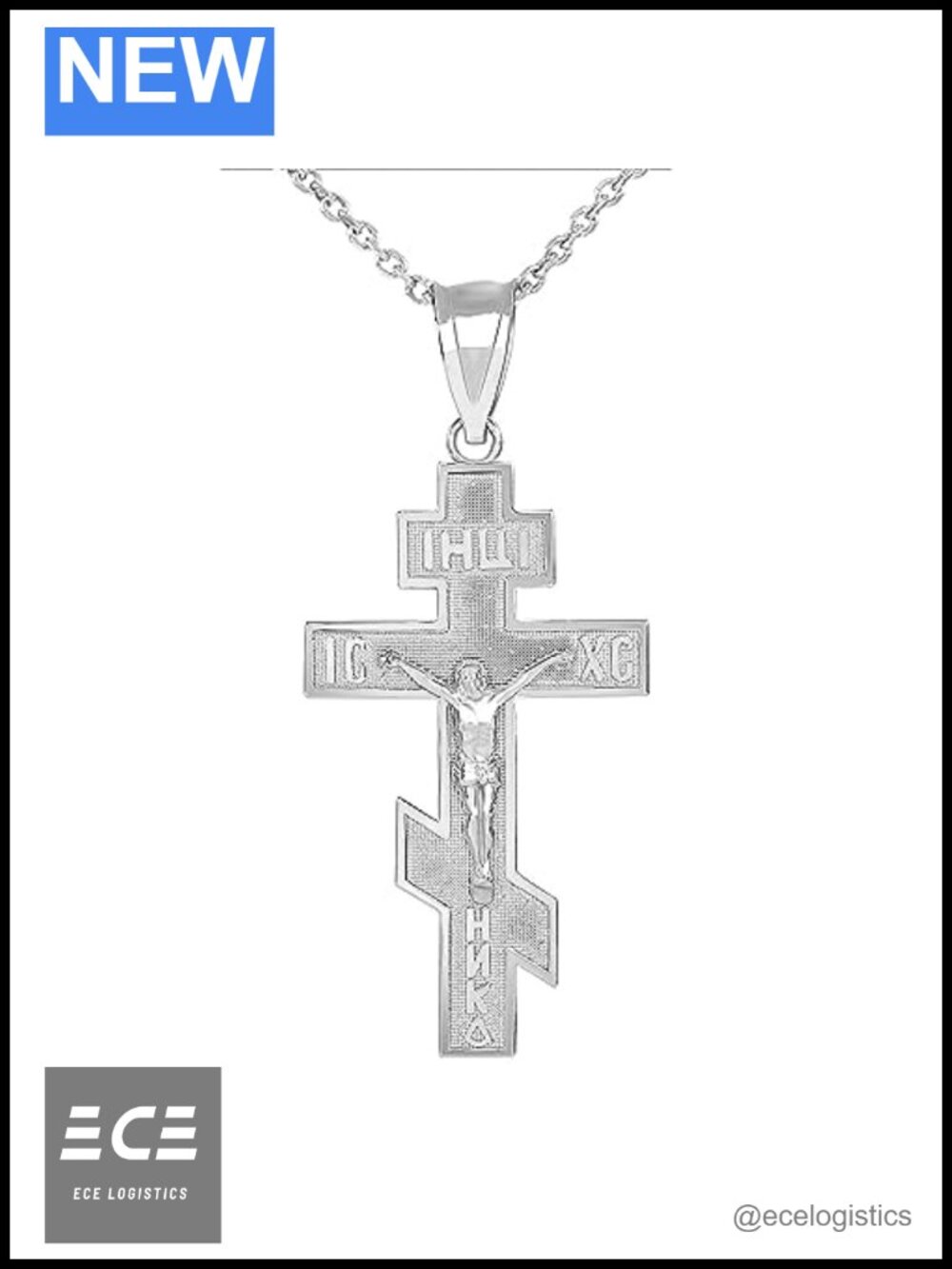 Sterling Silver Russian Orthodox IC XC NIKA Cross Crucifix Pendant Necklace 16"